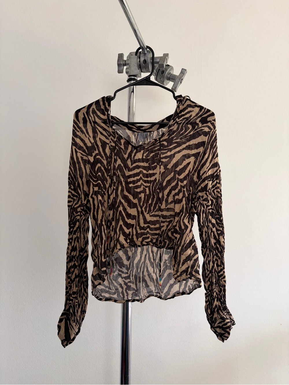 Blink London Brown Zebra-Print Long Sleeve Sheer Blouse